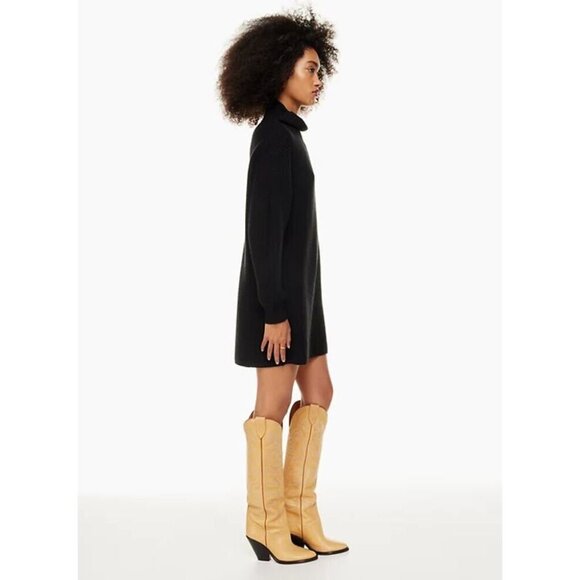 Aritzia WILFRED Montpellier Taupe Ribbed Mock Neck Mini Sweater Dress, Size S - Picture 14 of 16